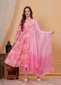 Stylish Pink Cotton Kurta With Pant And Dupatta Set For Women-thumb1