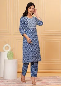 Stylish Blue Cotton Kurta With Pant Set For Women-thumb2