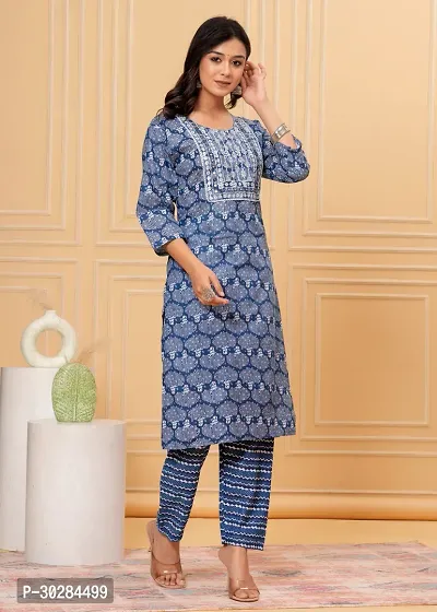 Stylish Blue Cotton Kurta With Pant Set For Women-thumb3