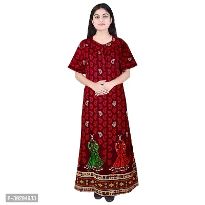 Comfortable Maroon Cotton Printed Nighty For Women-thumb0