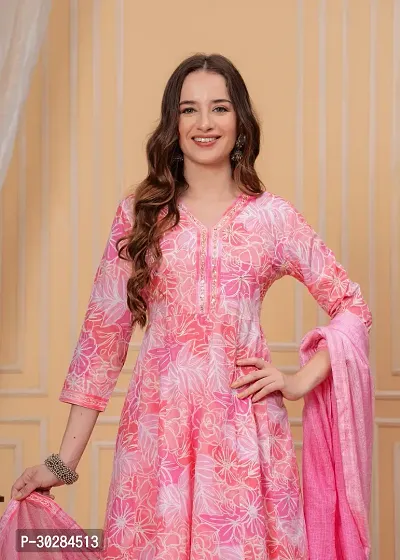 Stylish Pink Cotton Kurta With Pant And Dupatta Set For Women-thumb3