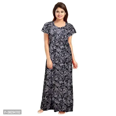 Comfortable Blue Cotton Printed Nighty For Women-thumb0