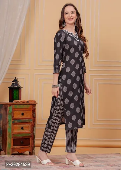 Stylish Black Cotton Kurta With Pant Set For Women-thumb2