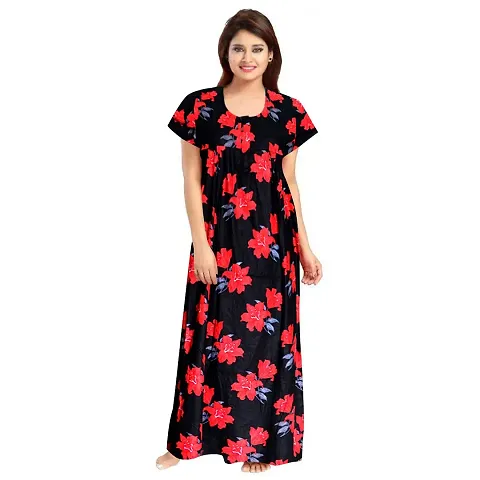 Women's Cotton Leaves Print Cotton Nightwear Nighty| Women's Night Wear