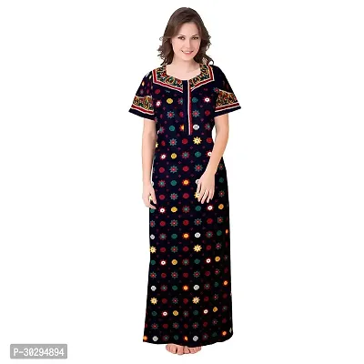 Comfortable Navy Blue Cotton Printed Nighty For Women-thumb0