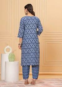 Stylish Blue Cotton Kurta With Pant Set For Women-thumb3