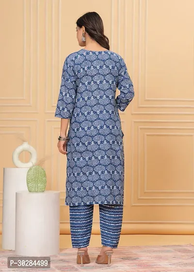 Stylish Blue Cotton Kurta With Pant Set For Women-thumb4