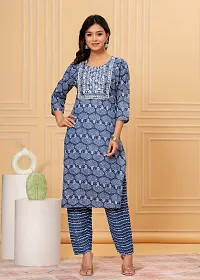 Stylish Blue Cotton Kurta With Pant Set For Women-thumb1