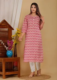 Laxmitha Fashion Rayon Kurtis Women Floral Print Top Ethnic Rayon Kurtis Dress Casual Rayon Dress 3/4th Sleeves Straight Kurta Gown (XL, Red)-thumb2