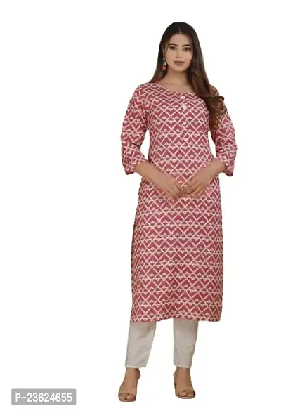 Laxmitha Fashion Rayon Kurtis Women Floral Print Top Ethnic Rayon Kurtis Dress Casual Rayon Dress 3/4th Sleeves Straight Kurta Gown (XL, Red)-thumb0