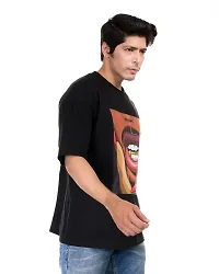 Stylish Cotton Black Printed Round Neck Half Sleeves T-shirt For Men-thumb1