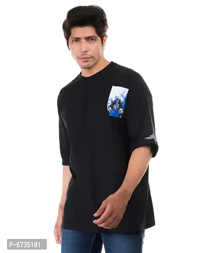 Stylish Cotton Black Printed Round Neck Half Sleeves T-shirt For Men-thumb0
