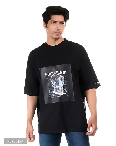 Stylish Cotton Black Printed Round Neck Half Sleeves T-shirt For Men