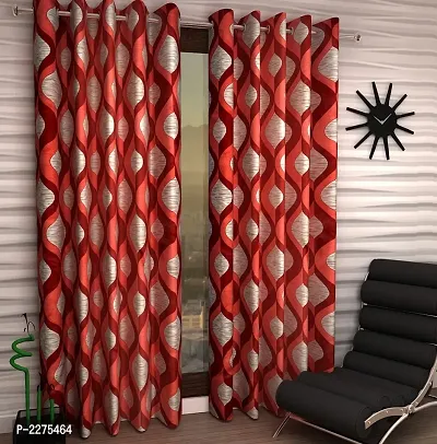 Red Set of 2 Beautiful Door Curtains 7 Feet-thumb0