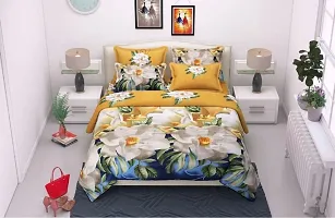 Multicolored Polycotton Flower Printed Double  Bedsheet With 2 Pillow covers-thumb2