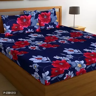 Blue Printed Polycotton Double Bedsheet with 2 Pillow Covers