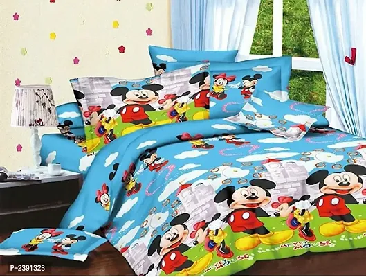 Multicoloured Polycotton Printed King Size Bedsheet With 2 Pillowcovers-thumb0