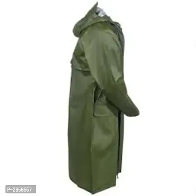 Green Knee Length Long Rain Coat With Cap-thumb0