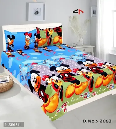 Cartoon Printed Polycotton Double Bedsheet with 2 Pillow Covers