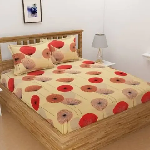 Cartoon Printed Cotton Double Bedsheet With 2 Pillow Covers