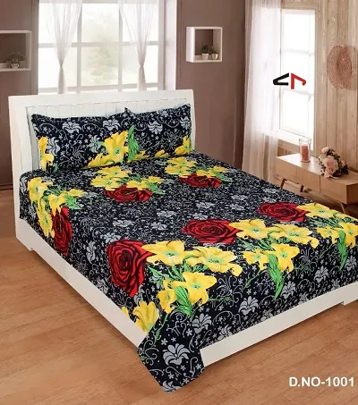 Printed Polycotton Double Bedsheet with 2 Pillow Covres
