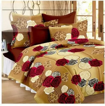 Printed Polycotton Double Bedsheets with 2 Pillow covers &amp; Bedcover