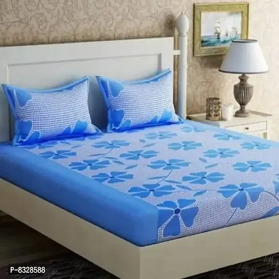 Comfortable Blue  Polycotton Bedsheet with 2 Pillow Covers-thumb0