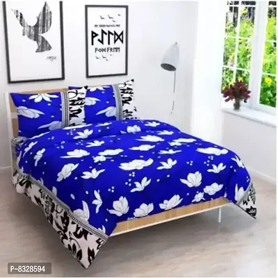 Comfortable Blue  Polycotton Bedsheet with 2 Pillow Covers-thumb0