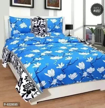 Comfortable Blue  Polycotton Bedsheet with 2 Pillow Covers-thumb0