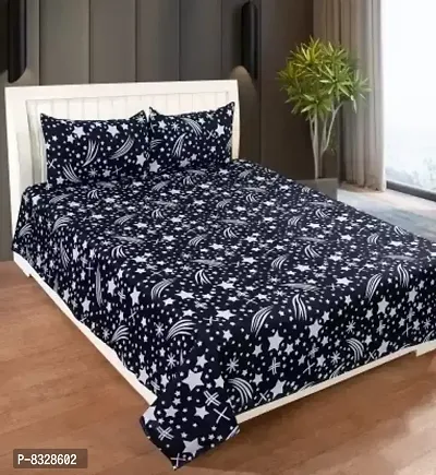 Comfortable Blue  Polycotton Bedsheet with 2 Pillow Covers-thumb0