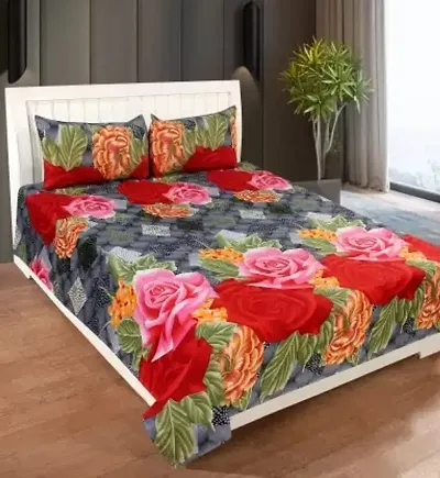 Polycotton Floral Printed Double Bedsheets with 2 Pillow Covers