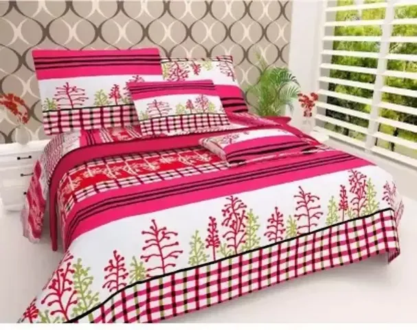 Printed Polycotton Double Bedsheet with 2 Pillow Covers