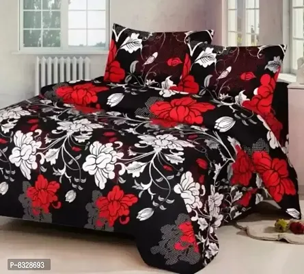 Comfortable Black Polycotton Printed Bedsheet with 2 Pillow Covers-thumb0