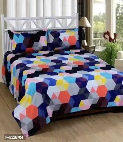 Comfortable Multicoloured  Polycotton Bedsheet with 2 Pillow Covers-thumb0