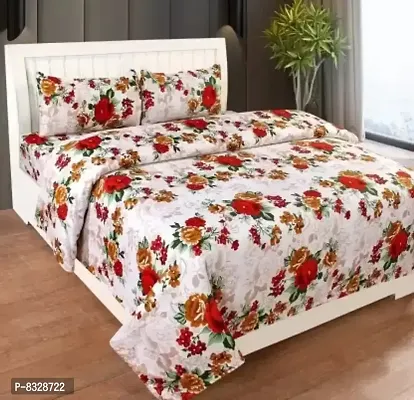 Comfortable White Polycotton Bedsheet with 2 Pillow Covers