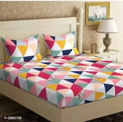 Comfortable Multicoloured  Polycotton Bedsheet with 2 Pillow Covers-thumb0