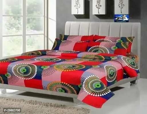 Comfortable Multicoloured  Polycotton Bedsheet with 2 Pillow Covers-thumb0