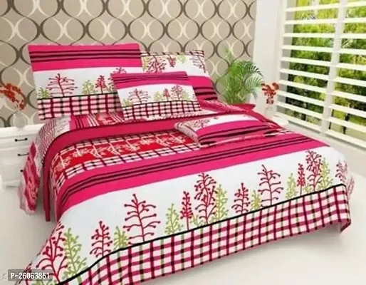 Comfortable Multicoloured  Polycotton Bedsheet with 2 Pillow Covers-thumb0