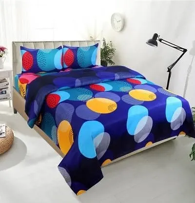 TOZO SHINE 144 TC Polycotton 3D Printed Double Bedsheet with 2 Pillow Covers (Multicolour, Size 87 x 87 Inch)