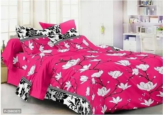 Beautiful Multicoloured Polycotton Printed Double Bedsheet With 2 Pillow Covers-thumb0
