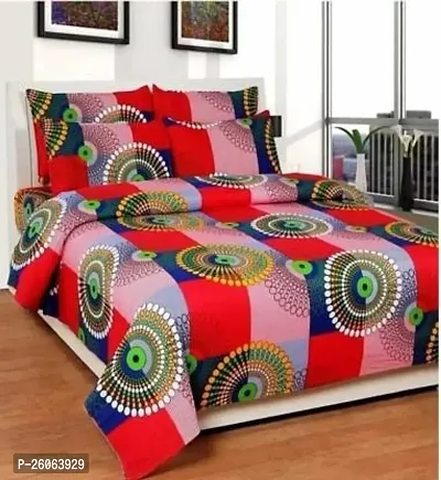 Beautiful Multicoloured Polycotton Printed Double Bedsheet With 2 Pillow Covers-thumb0