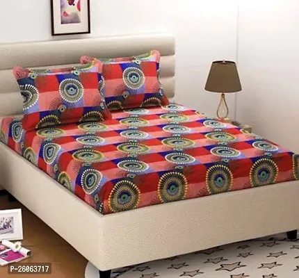 Beautiful Multicoloured Polycotton Printed Double Bedsheet With 2 Pillow Covers