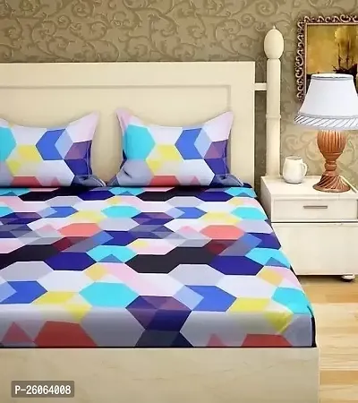Beautiful Multicoloured Polycotton Printed Double Bedsheet With 2 Pillow Covers
