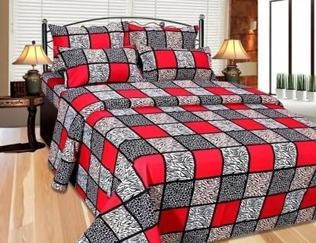 BUCKSHOP 3D bedsheet Double Bed 150TC Polycotton Size 90 x 90 Pillow Cover Size 16 x 27 Color-red-Black Pack of (1 bedsheet 2 Pillow Covers)