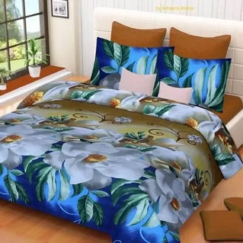 HANU HOME FINISHINIG 3D Print Super Soft Polyester Fabric 3 Pcs Sets of 1 Double Bedsheet (90*90) with 2 Pillow Cover