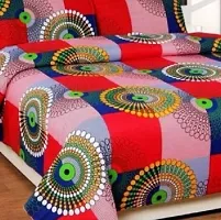 Beautiful Multicoloured Polycotton Printed Double Bedsheet With 2 Pillow Covers-thumb1