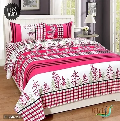 Beautiful Multicoloured Printed Polycotton Double Size 1 Bedsheet with 2 Pillowcovers-thumb0
