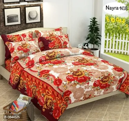 Beautiful Multicoloured Printed Polycotton Double Size 1 Bedsheet with 2 Pillowcovers-thumb0
