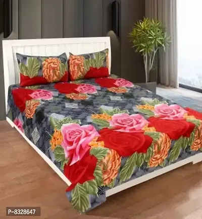 Multicolor 3d Flower Printed Double Bedsheet with two pillow covers-thumb0