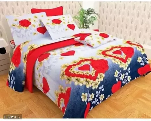 Multi Color  3D Printed polycotton Double Bedsheet With 2 Pillow Covers